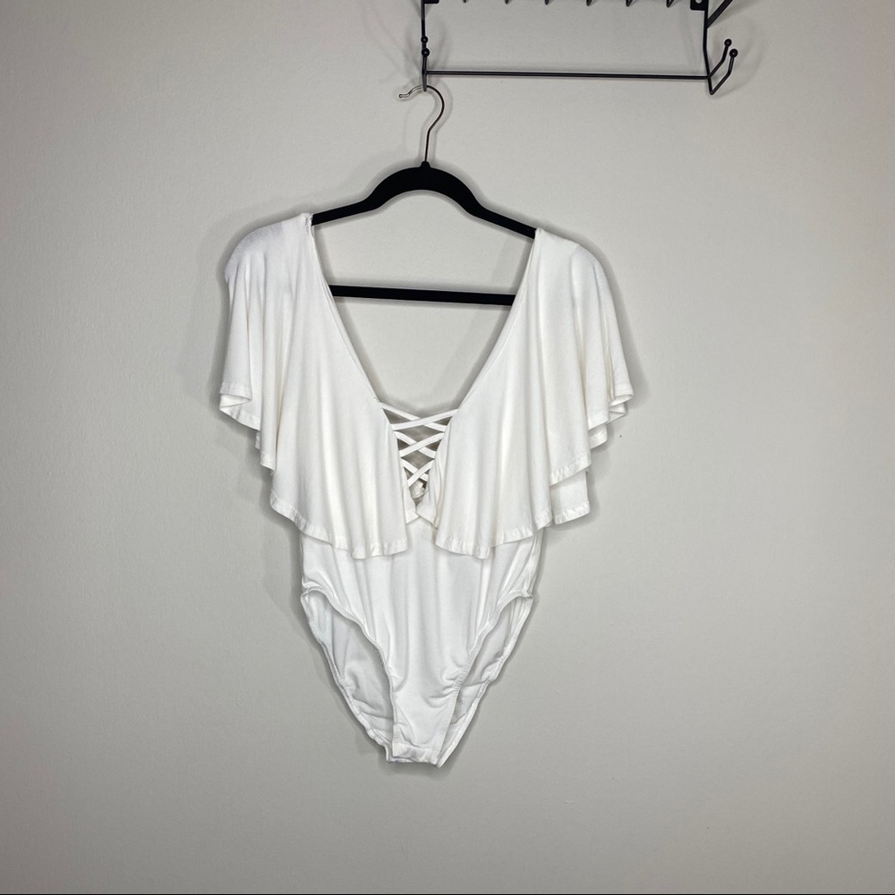 Loving Thinks White Ruffle Bodysuit